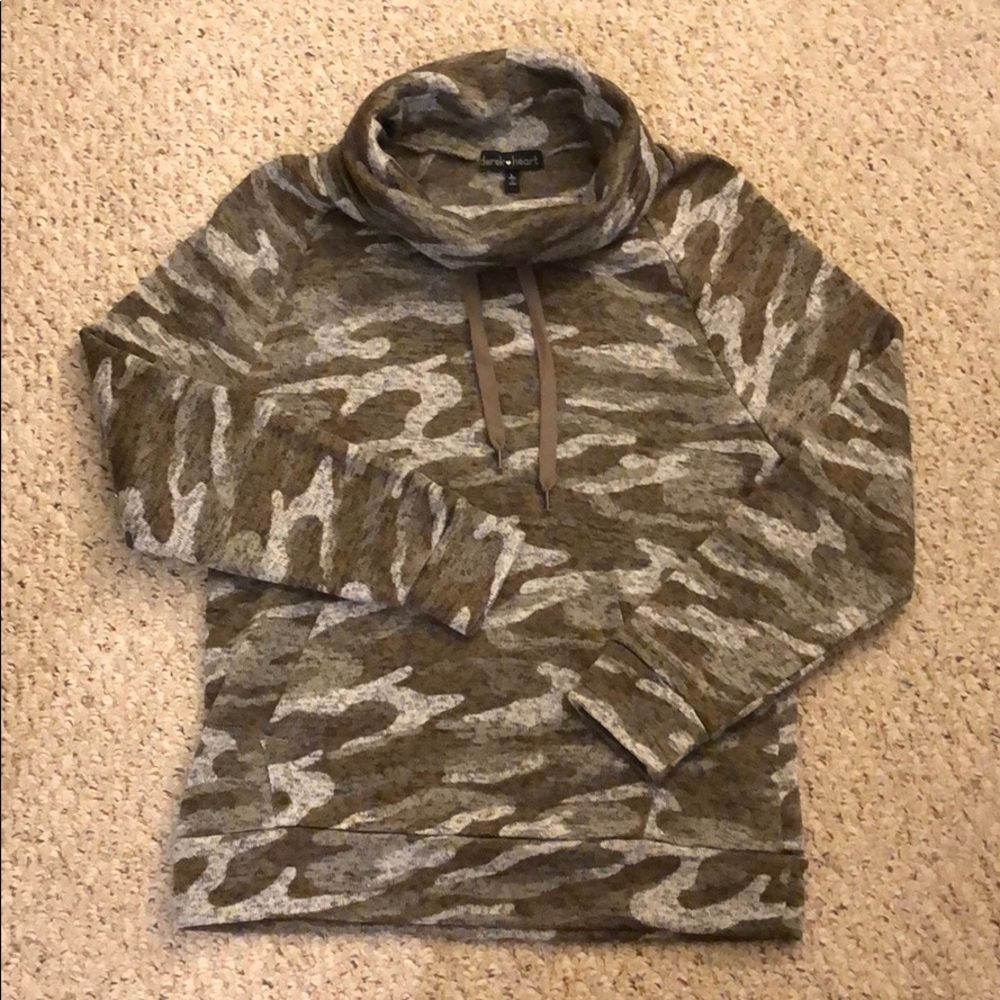 Camo Fleece Lined Cowl Neck Pullover